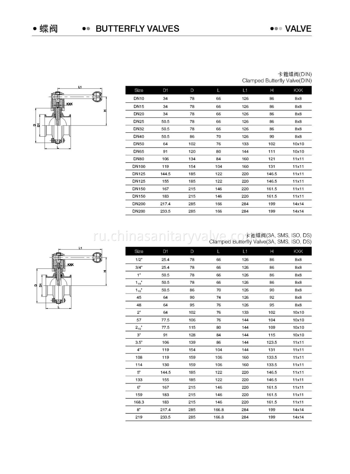 Clamped butterfly valve drawing